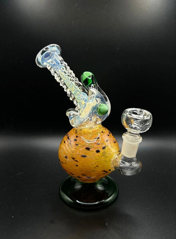 Abstract Sculpted Glass Bubbler Rig with Textured Core & Fumed Neck