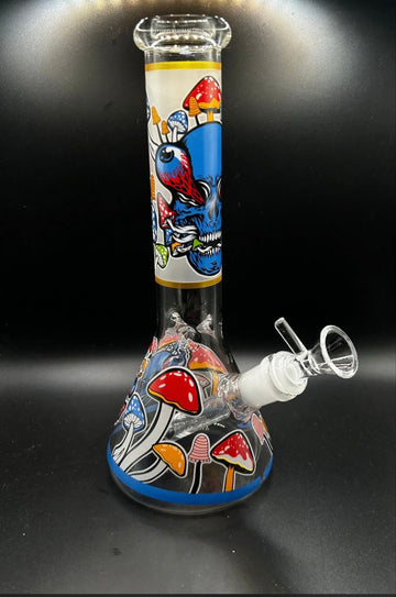 Glow-in-the-Dark Mushroom Skull Glass Beaker Bong