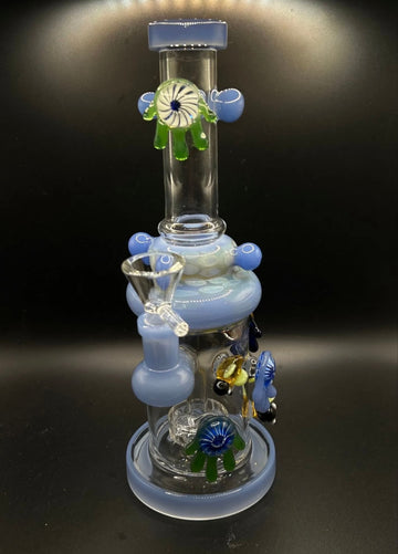 Periwinkle Blue Glass Water Pipe with Evil Eye & Honeybee Accents