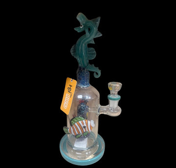 Hand-Blown Glass Seahorse and Clownfish Water Pipe with Custom Bowl