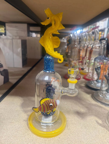 Glass Seahorse and Tropical Fish Water Pipe with Custom Bowl