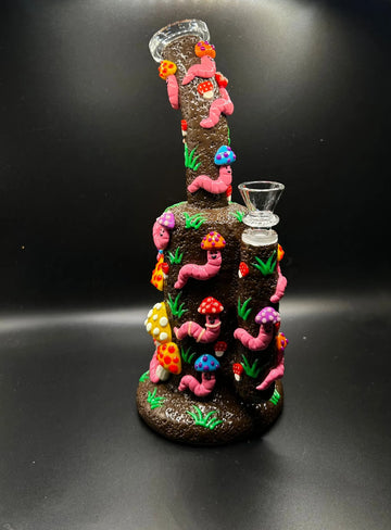 Glow-in-the-Dark Ceramic Mushroom & WormWater Pipe