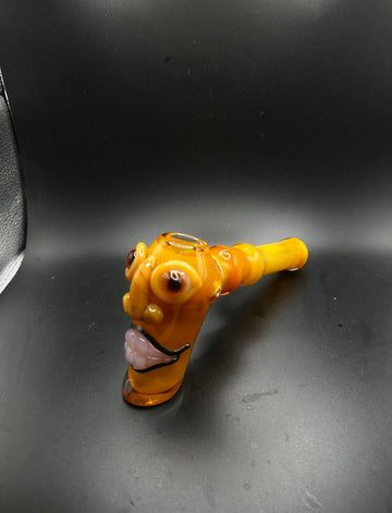 Amber Cartoon Face Glass Bubbler.
