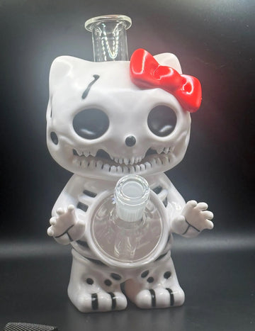 Skeleton Kitty Glass Water Pipe