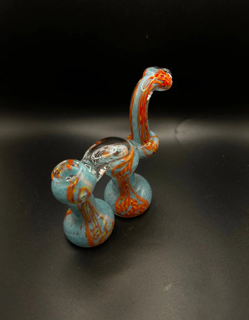 Blue & Orange Swirl Dual-Chamber Glass Bubbler