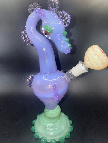 Purple & Green Glass Seahorse Water Pipe