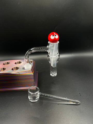 CZBOST Quartz Banger Spinner Kit with Novelty Googly-Eye Red Carb Cap – Fully Welded 90° Male Joint