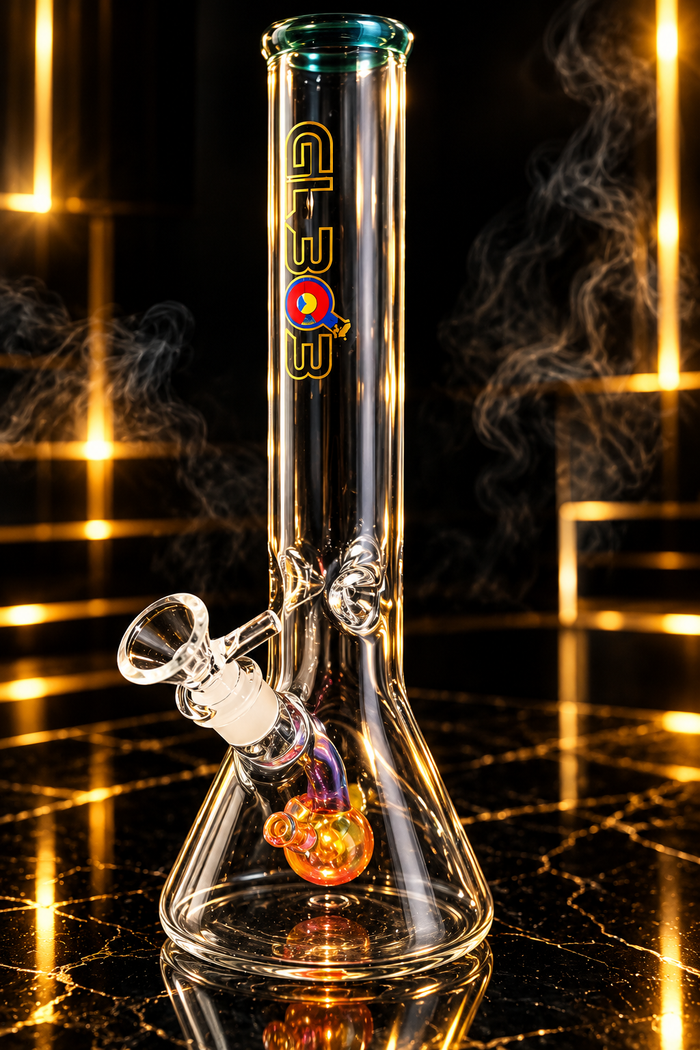 Glass Lab 303 Beaker Water Pipe with Amber Fumed Perc Downstem